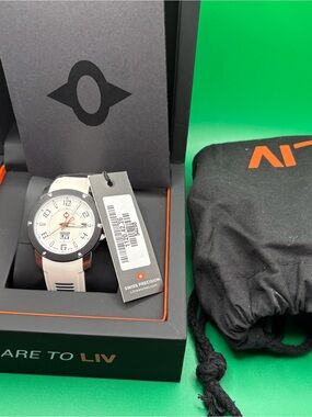 LIV White Dial Sport Watch with Black Textured Bezel